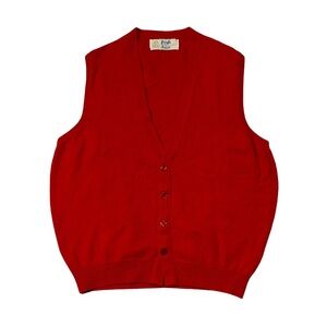VINTAGE Pringle mens 46 XL red solid 100% lambswool button Up sweater vest